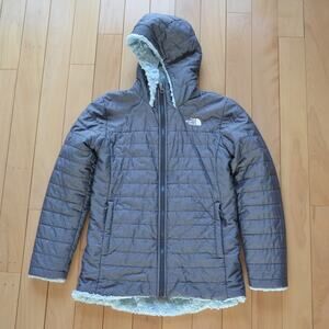 North Face Puffer Jacket Sherpa Lined Girls Size Large Gray